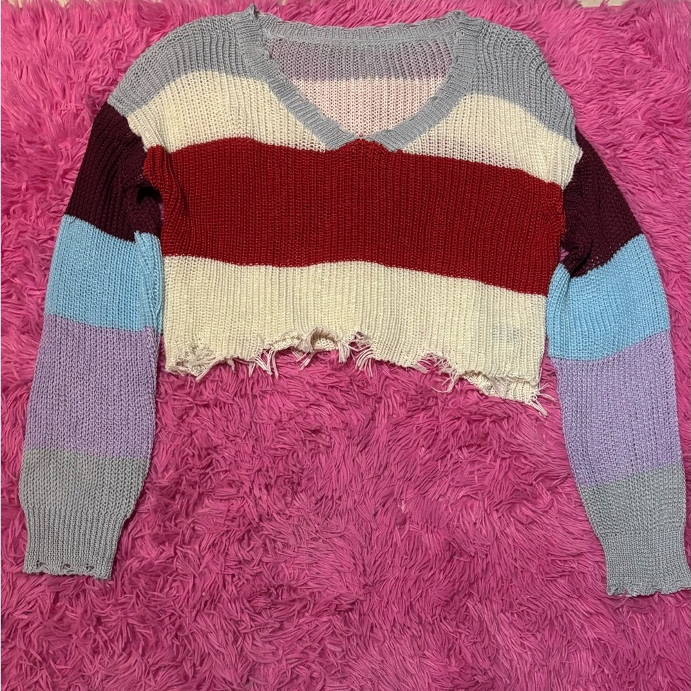 Patchwork Long Sleeve Cottage Cropped Sweater Wom… - image 1